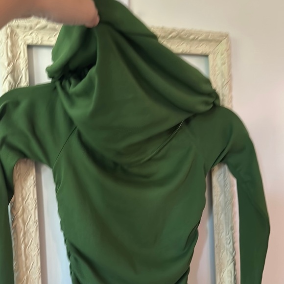 ZARA | Ruched Off the Shoulder Long Sleeve Green Mini Dress - Picture 5 of 15